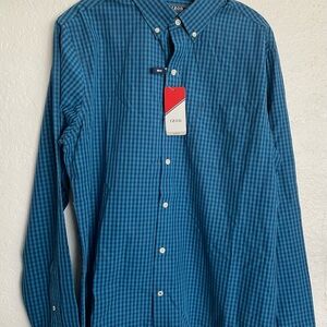 Izod Blue Casual Button Down Shirt Classic Gingham